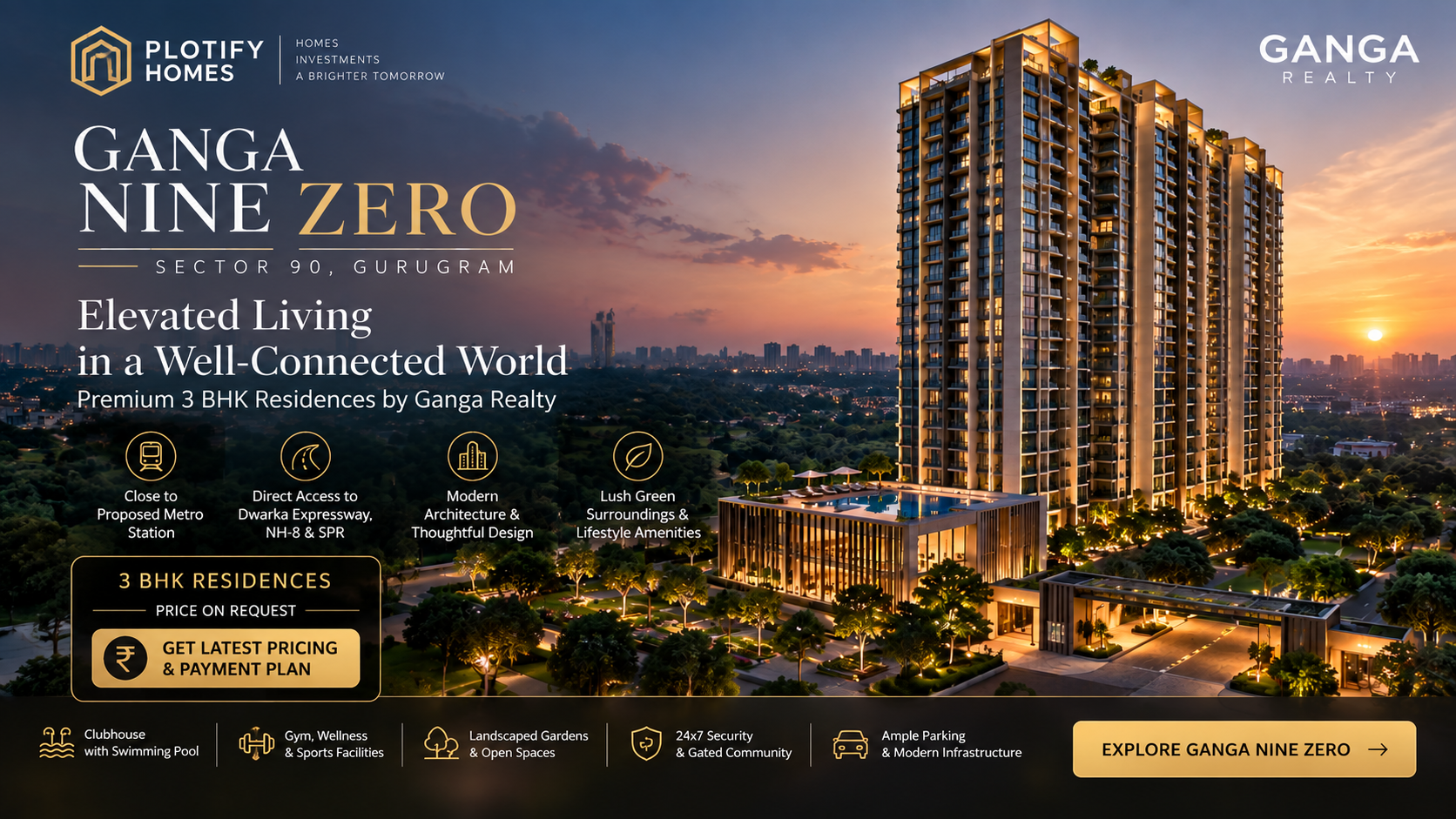 NINEZERO by Ganga Realty – Premium 3 BHK Residences in Sector 90, Gurugram, Haryana