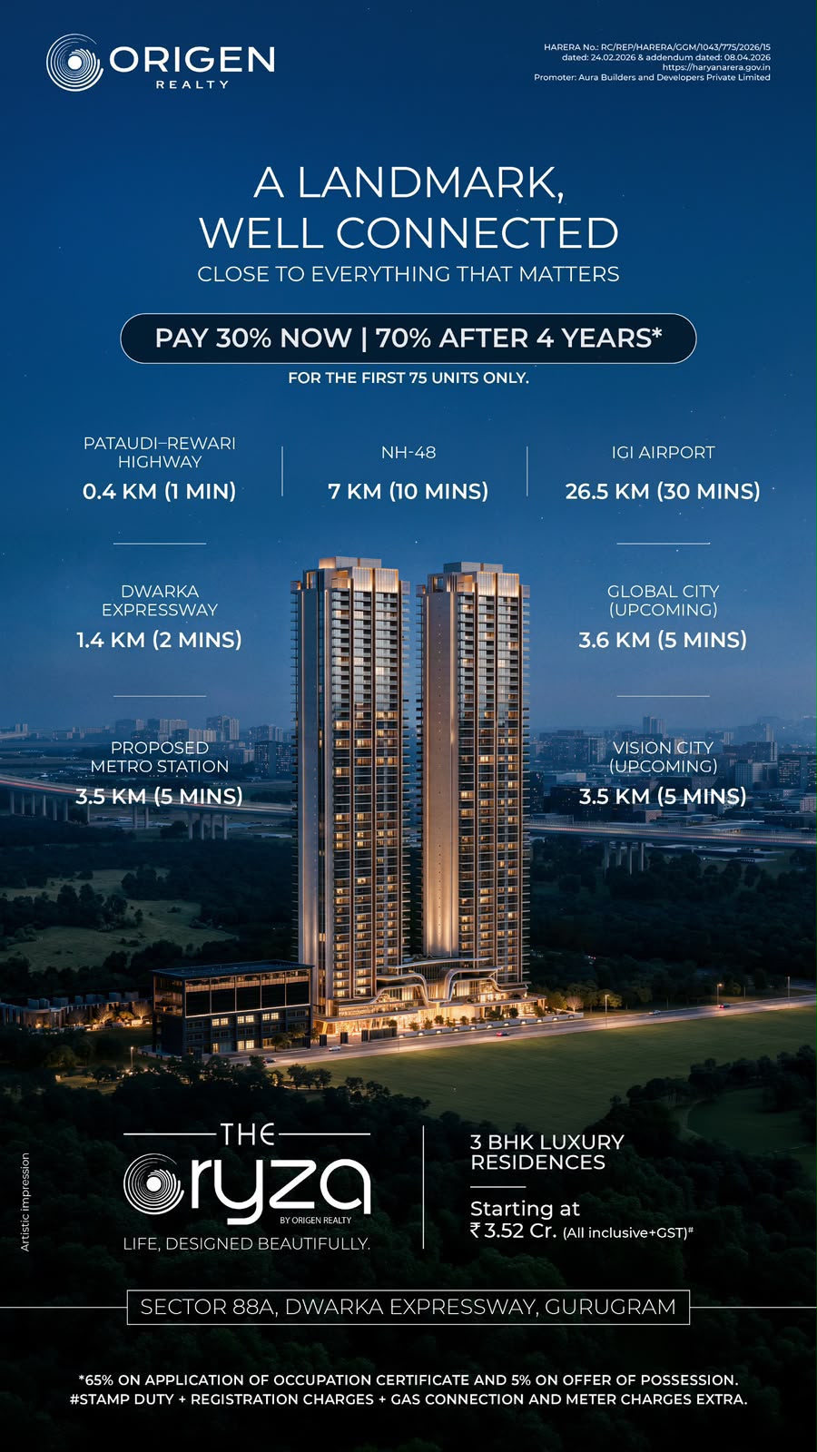 The Oryza by Origen Realty – Sector 88A, Gurugram in Sector 88A, Dwarka Expressway, Gurugram